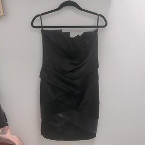 Jessica McClintock strapless little black satin dress